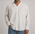 V-Neck Minimalist Linen Shirt | Bone White