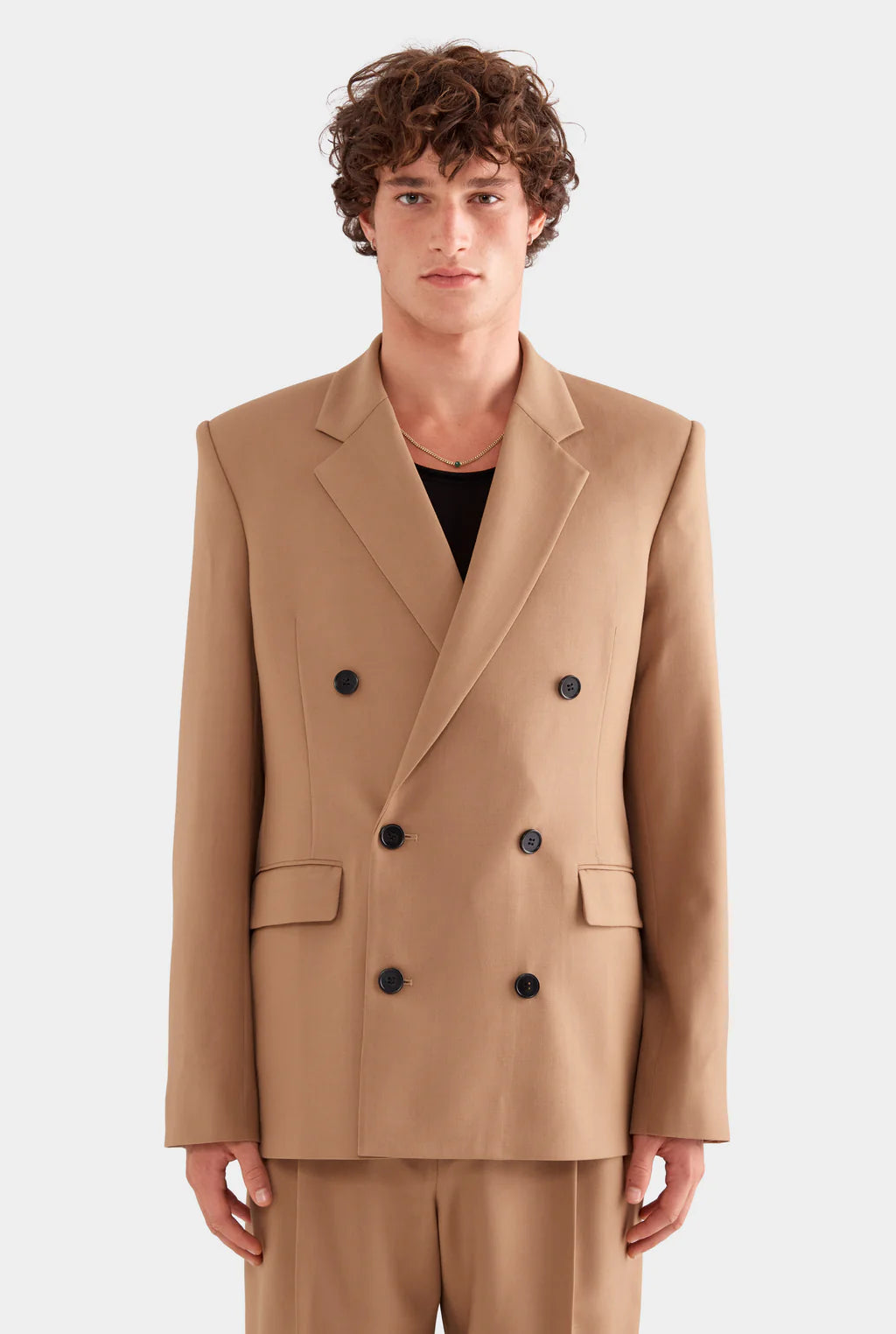 Double-Breasted Camel Blazer