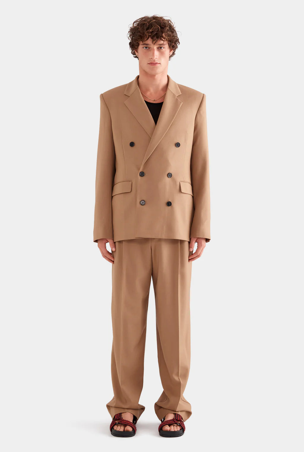 Double-Breasted Camel Blazer