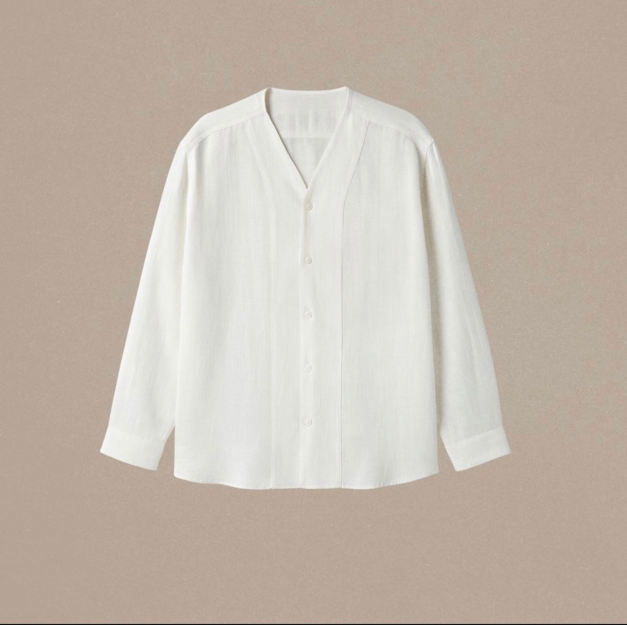 V-Neck Minimalist Linen Shirt | Bone White