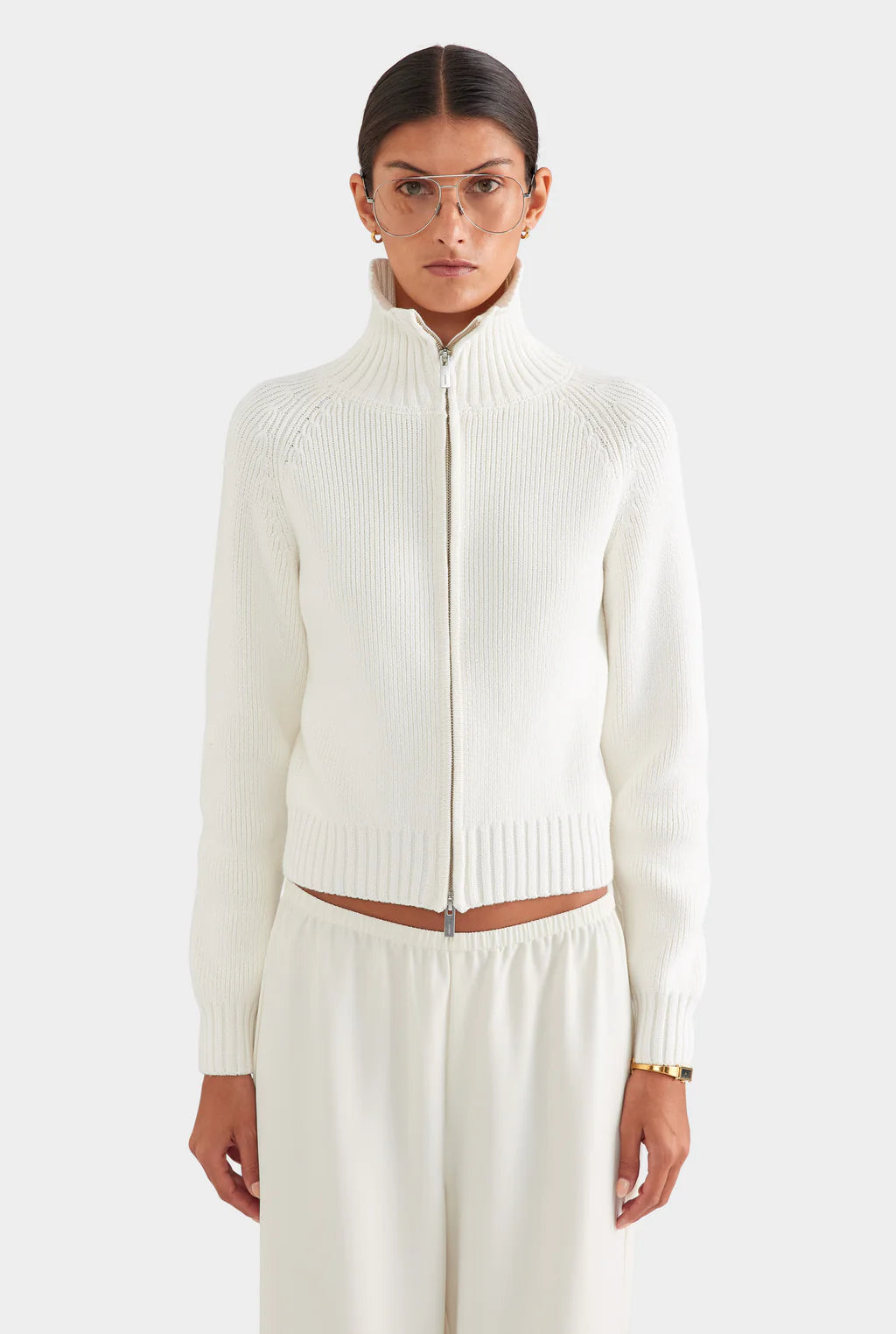 Ribbed Full-Zip Mock Neck