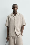 Relaxed Camp Collar Linen Shirt | Stone Beige