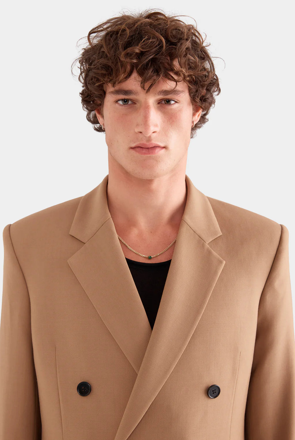 Double-Breasted Camel Blazer