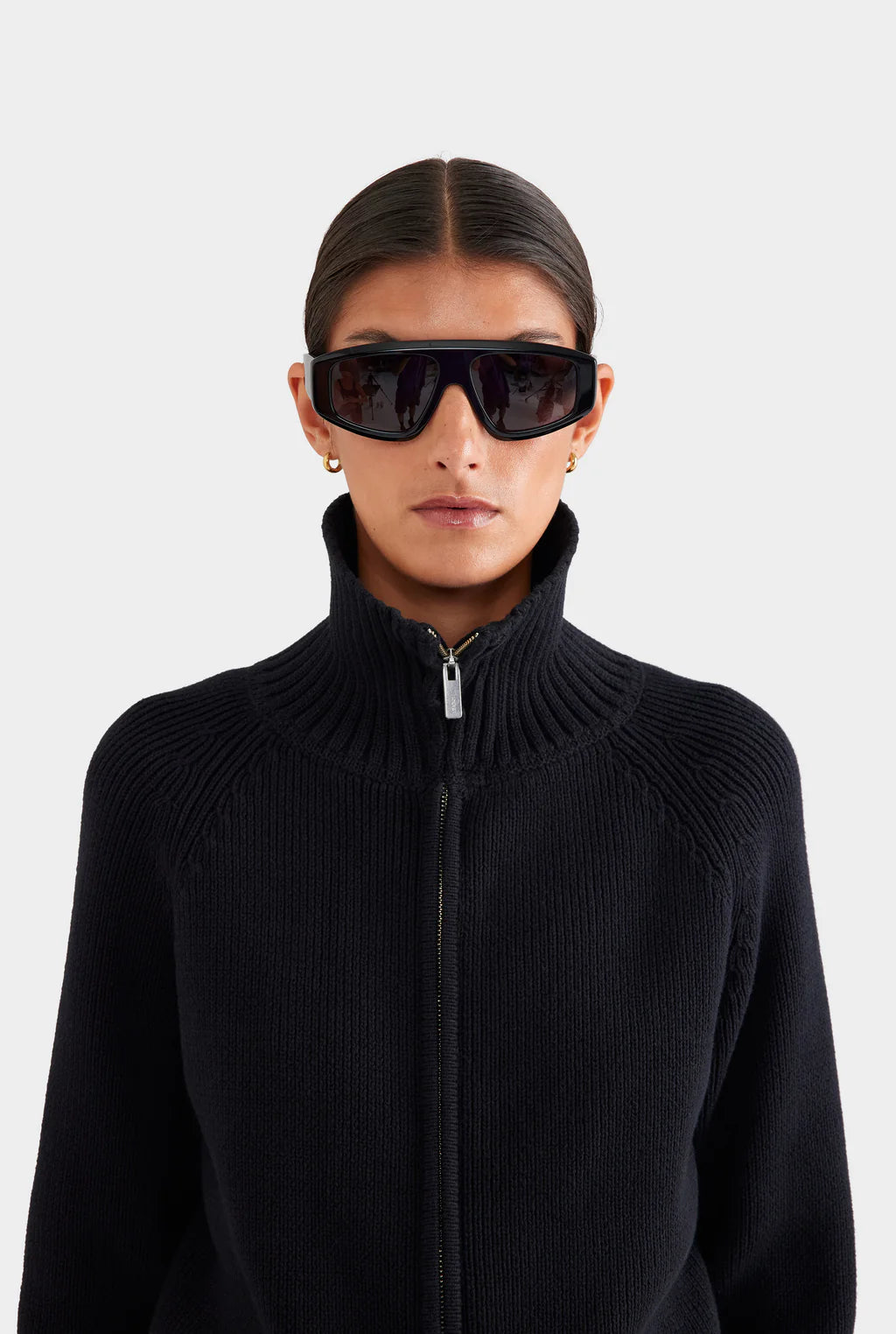 Ribbed Full-Zip Cardigan in Onyx